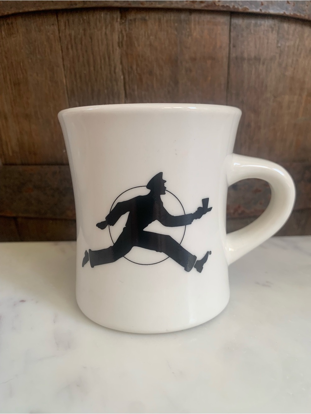 Vintage Ceramic CoffeeTea  Mug with Black Running Man  Silhouette